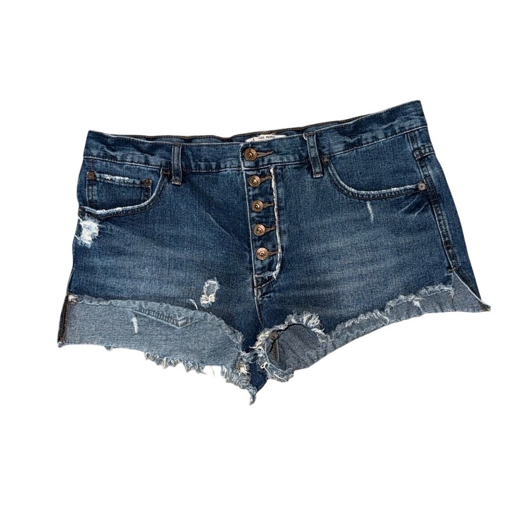 FREE PEOPLE Women's Distressed Button-Fly Denim Cutoff Shorts | Size 30
